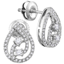  10k White Gold Womens Round Diamond Teardrop Earrings 1/4 Cttw