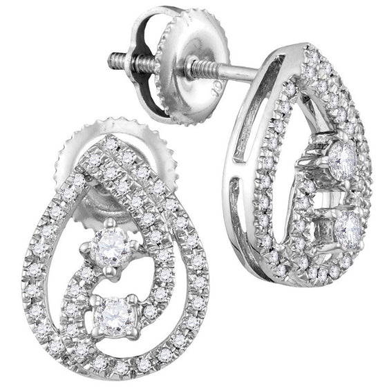 10k White Gold Womens Round Diamond Teardrop Earrings 1/4 Cttw