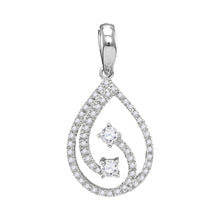  10k White Gold Womens Round Diamond 2-stone Hearts Together Teardrop Pendant 1/5 Cttw