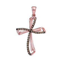  10k Rose Gold Womens Round Brown Diamond Cross Pendant 1/4 Cttw