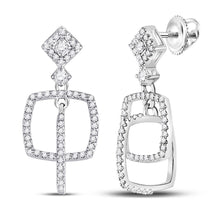  10k White Gold Womens Round Diamond Dangle Square Earrings 3/8 Cttw