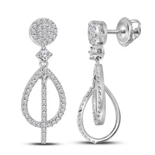  10k White Gold Womens Round Diamond Double Teardrop Dangle Earrings 3/8 Cttw
