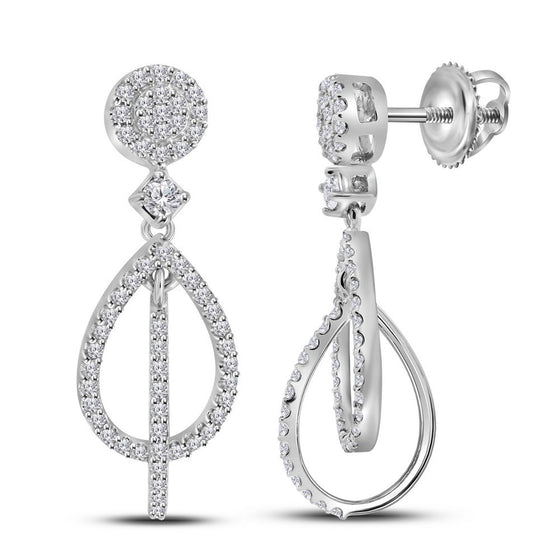 10k White Gold Womens Round Diamond Double Teardrop Dangle Earrings 3/8 Cttw