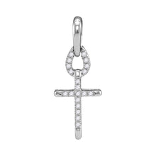  10k White Gold Womens Round Diamond Small Roman Cross Religious Pendant 1/10 Cttw