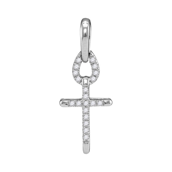 10k White Gold Womens Round Diamond Small Roman Cross Religious Pendant 1/10 Cttw
