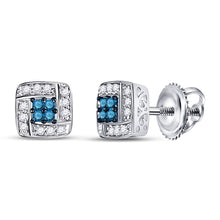  10k White Gold Womens Princess Blue Color Enhanced Diamond Square Earrings 1/6 Cttw