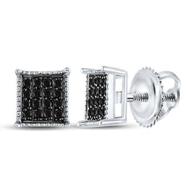  10k White Gold Womens Round Black Color Enhanced Diamond Square Earrings 1/10 Cttw