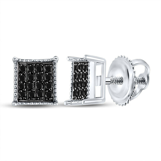 10k White Gold Womens Round Black Color Enhanced Diamond Square Earrings 1/10 Cttw