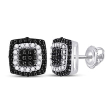  10k White Gold Womens Round Black Color Enhanced Diamond Square Cluster Earrings 1/5 Cttw
