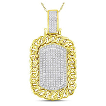  10k Yellow Gold Mens Round Diamond Curb Link Dog Tag Charm Pendant 5/8 Cttw
