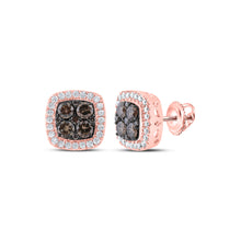  10k Rose Gold Womens Round Brown Diamond Square Earrings 1/2 Cttw