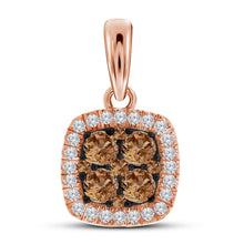  10k Rose Gold Womens Round Brown Diamond Square Cluster Pendant 1/2 Cttw