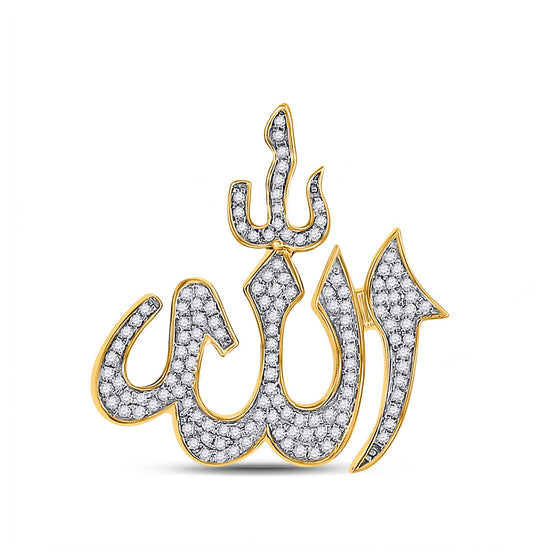 10k Yellow Gold Mens Round Diamond Allah Islam Charm Pendant 1/3 Cttw