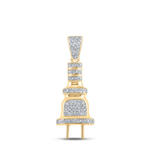  10k Yellow Gold Mens Round Diamond Power Plug Charm Pendant 1/5 Cttw