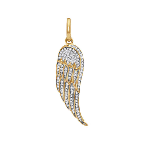 10k Yellow Gold Mens Round Diamond Feather Wing Charm Pendant 1/3 Cttw