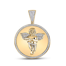  10k Yellow Gold Mens Round Diamond Circle Angel Cherub Medallion Charm Pendant 1/2 Cttw