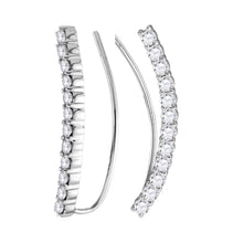  14k White Gold Womens Round Diamond Curved Bowed Climber Earrings 1 Cttw