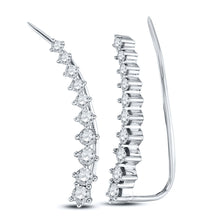  14k White Gold Womens Round Diamond Graduated Journey Climber Earrings 3/4 Cttw