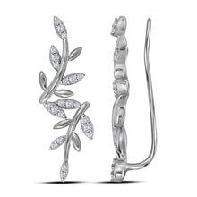  10k White Gold Womens Round Diamond Floral Climber Earrings 1/5 Cttw