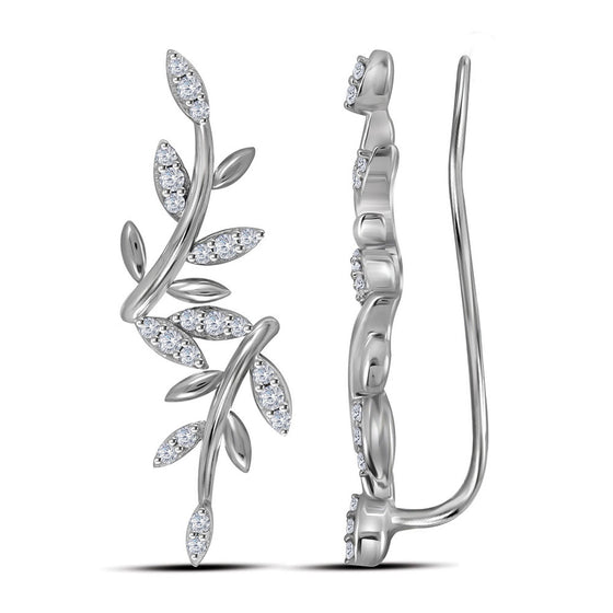 10k White Gold Womens Round Diamond Floral Climber Earrings 1/5 Cttw
