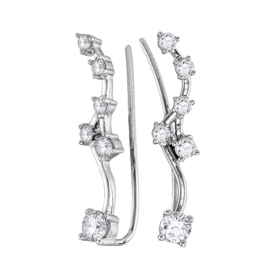 10k White Gold Womens Round Diamond Climber Earrings 3/4 Cttw