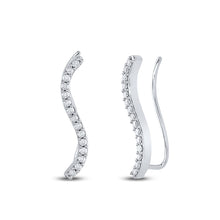  Sterling Silver Womens Round Diamond S-shape Climber Earrings 1/3 Cttw