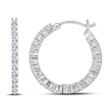  14k White Gold Womens Round Diamond Inside Outside Hoop Earrings 2 Cttw