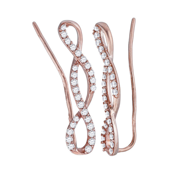 10k Rose Gold Womens Round Diamond Climber Earrings 1/2 Cttw