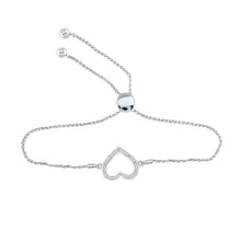  Sterling Silver Womens Round Diamond Heart Bolo Bracelet 1/20 Cttw
