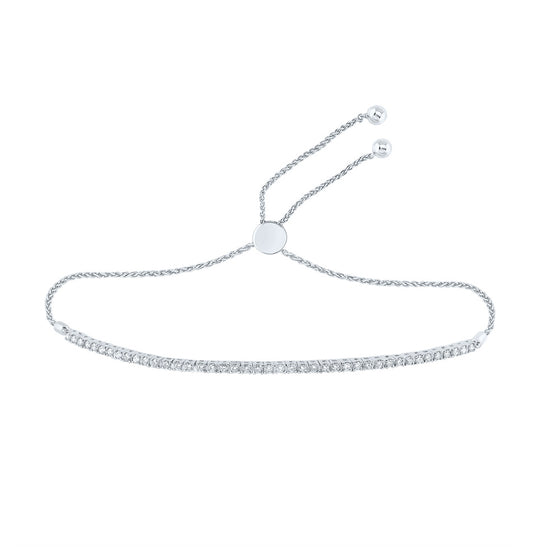 10k White Gold Womens Round Diamond Single Row Bolo Bracelet 1 Cttw