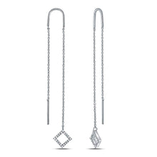  10k White Gold Womens Round Diamond Threader Square Dangle Earrings 1/10 Cttw