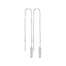  10k White Gold Womens Round Bezel-set Diamond Dangle Threader Earrings 1/12 Cttw