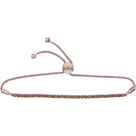 10k Rose Gold Womens Round Natural Brown Diamond Bolo Bracelet 2 Cttw
