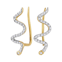  10k Yellow Gold Womens Round Diamond Snake Climber Earrings 1/6 Cttw