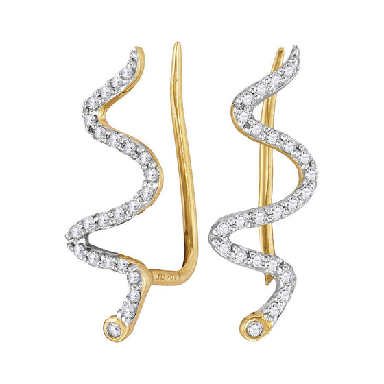 10k Yellow Gold Womens Round Diamond Snake Climber Earrings 1/6 Cttw
