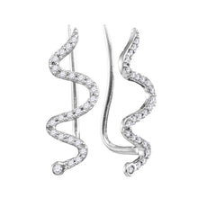  10k White Gold Womens Round Diamond Snake Climber Earrings 1/6 Cttw