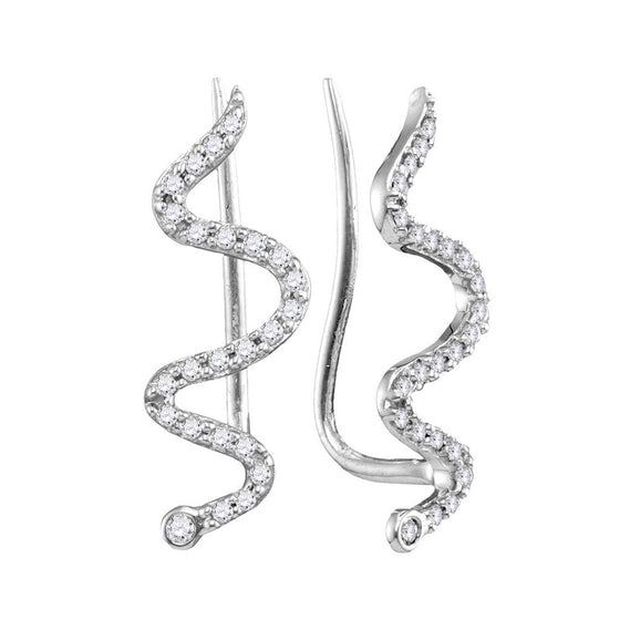 10k White Gold Womens Round Diamond Snake Climber Earrings 1/6 Cttw