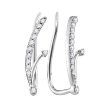  10k White Gold Womens Round Diamond Curved Climber Earrings 1/10 Cttw