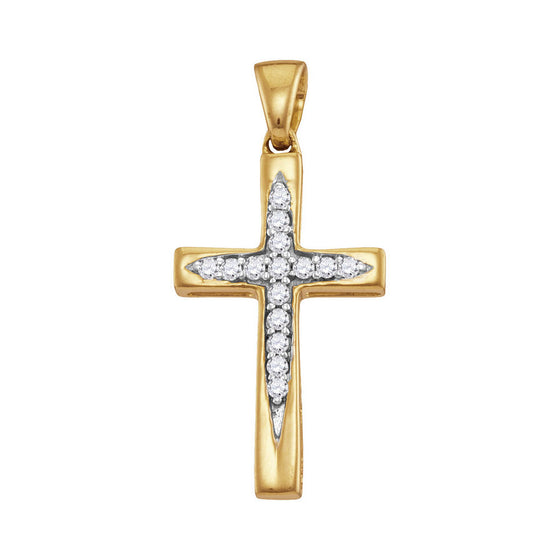 10k Yellow Gold Womens Round Diamond Cross Pendant 1/10 Cttw