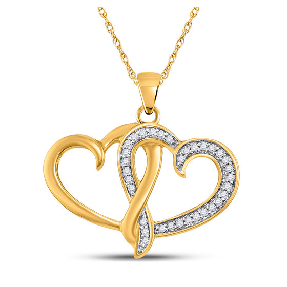 10k Yellow Gold Womens Round Diamond Double Joined Heart Pendant 1/10 Cttw
