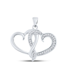 10k White Gold Womens Round Diamond Double Joined Heart Pendant 1/10 Cttw