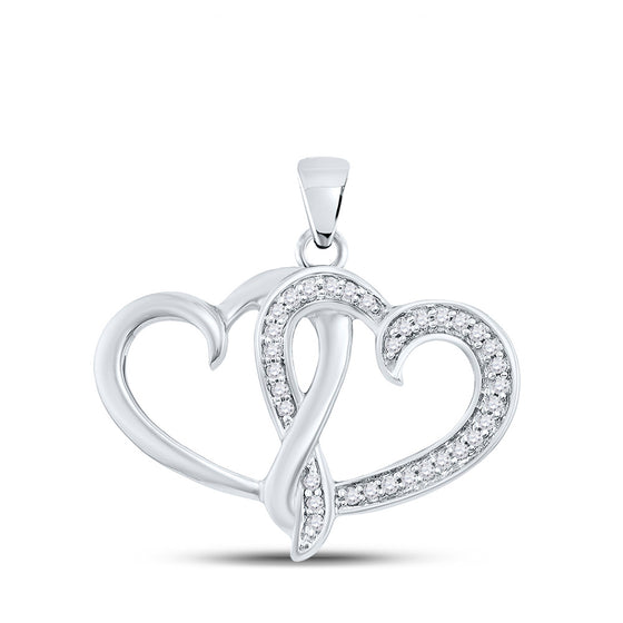 10k White Gold Womens Round Diamond Double Joined Heart Pendant 1/10 Cttw