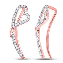  10k Rose Gold Womens Round Diamond Heart Climber Earrings 1/5 Cttw