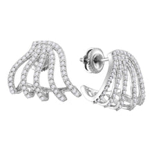  10k White Gold Womens Round Diamond Lobe Half Hoop Earrings 5/8 Cttw