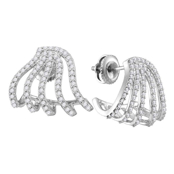 10k White Gold Womens Round Diamond Lobe Half Hoop Earrings 5/8 Cttw