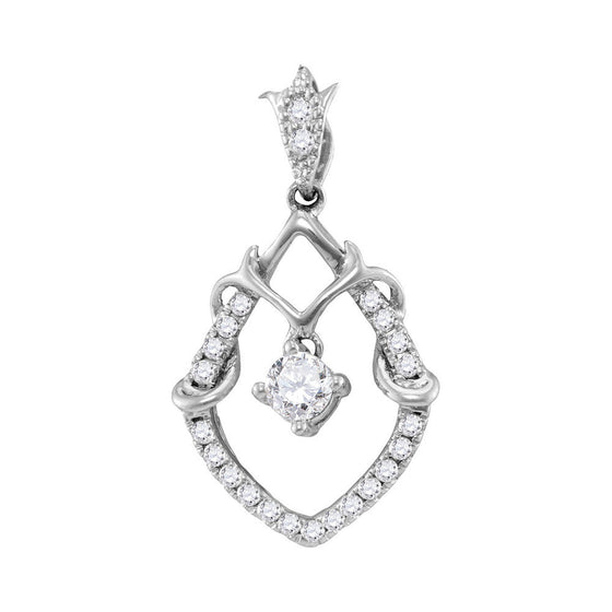 10k White Gold Womens Round Diamond Framed Solitaire Pendant 1/4 Cttw