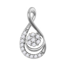  10k White Gold Womens Round Diamond Flower Cluster Teardrop Pendant 1/10 Cttw