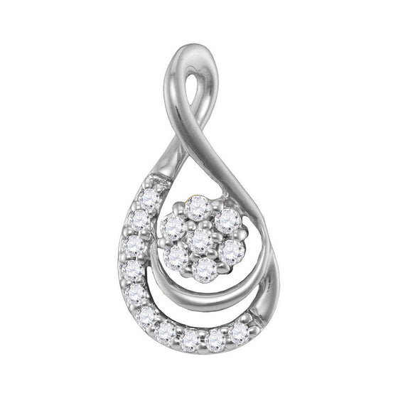 10k White Gold Womens Round Diamond Flower Cluster Teardrop Pendant 1/10 Cttw
