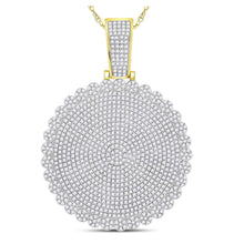  10k Yellow Gold Mens Round Diamond Circle Cluster Charm Pendant 2-3/4 Cttw