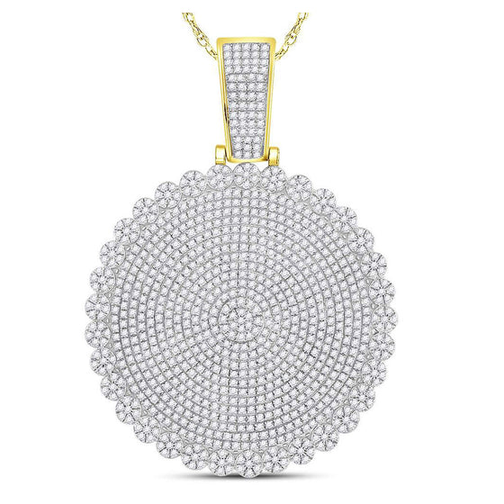 10k Yellow Gold Mens Round Diamond Circle Cluster Charm Pendant 2-3/4 Cttw